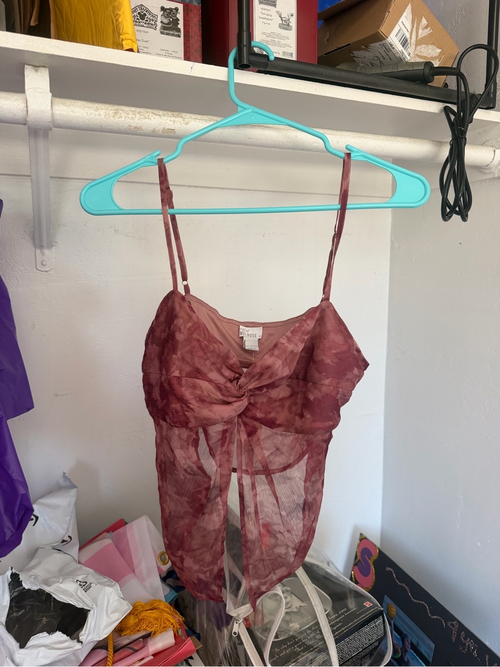 Tilly's Maroon Tie-Dye Sheer Twist Front Cami